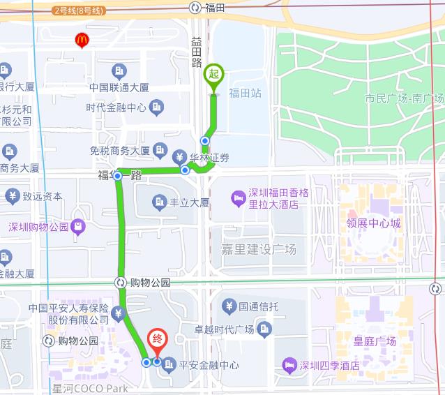 福田站到平安金融中心（僅供參考）