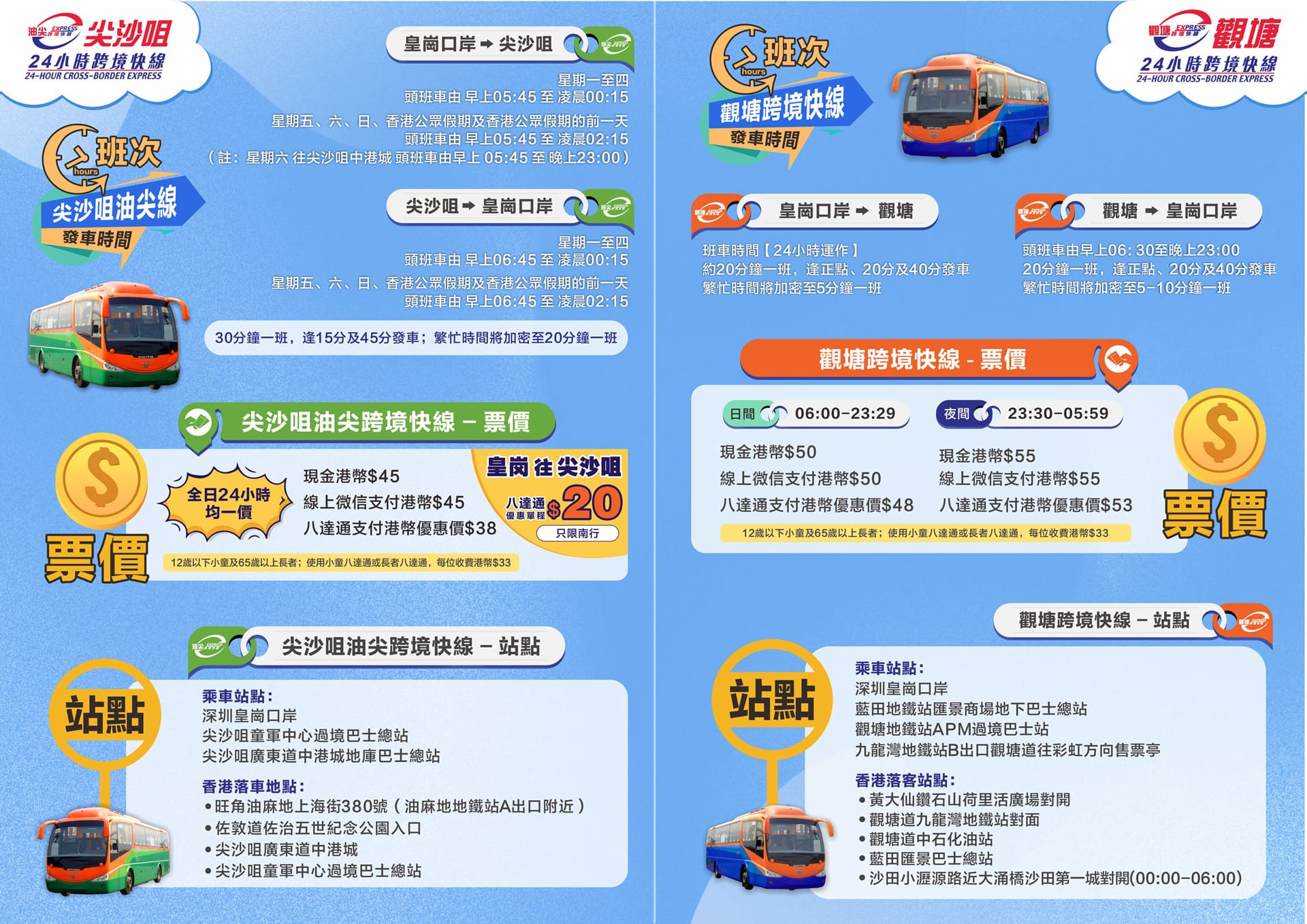 永東巴士24小時跨境（皇崗口岸）（2024年6月10日數據，最新以預訂頁面的為準）