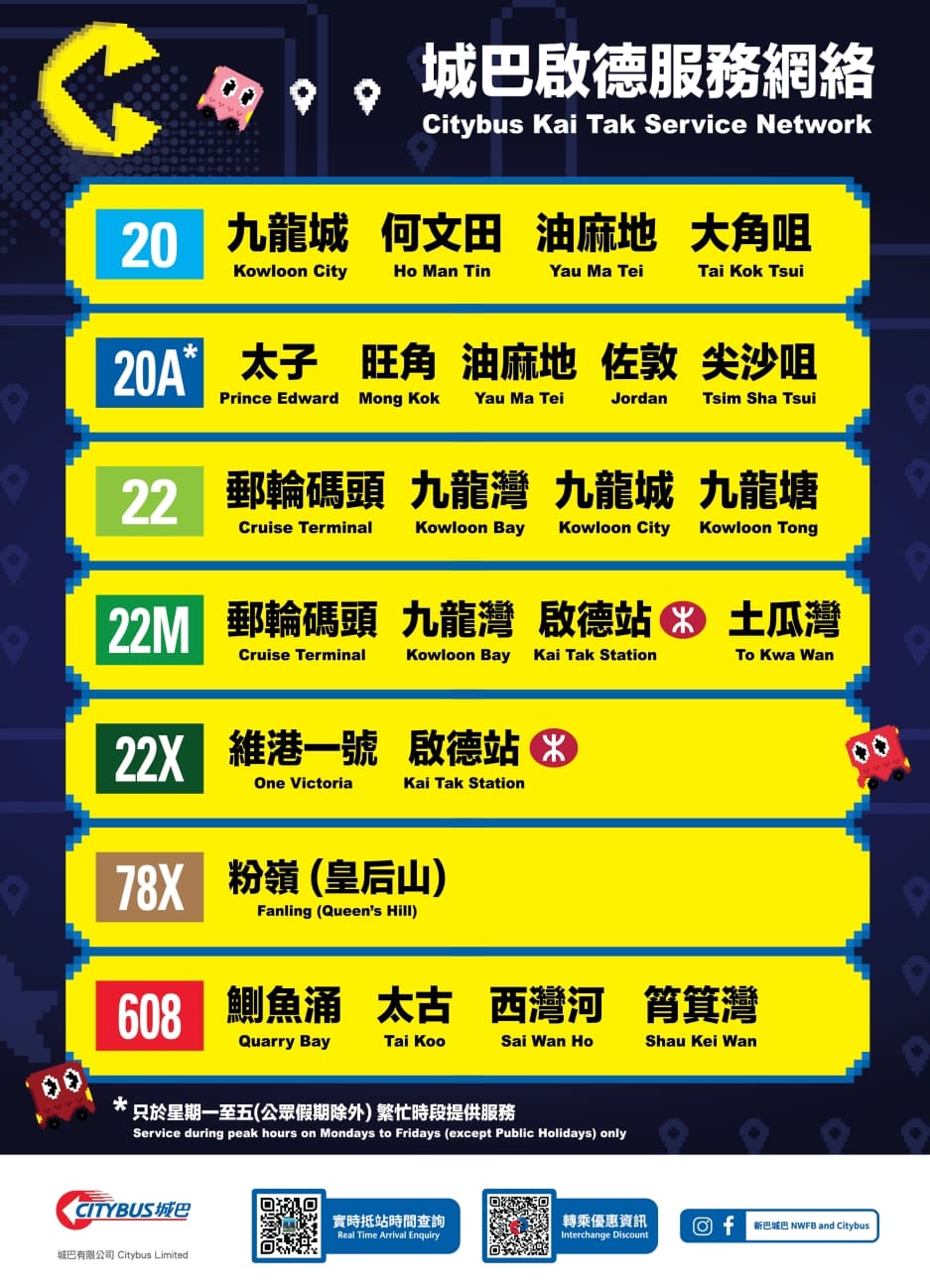 城巴啟德服務網絡（source:citybus.com.hk）